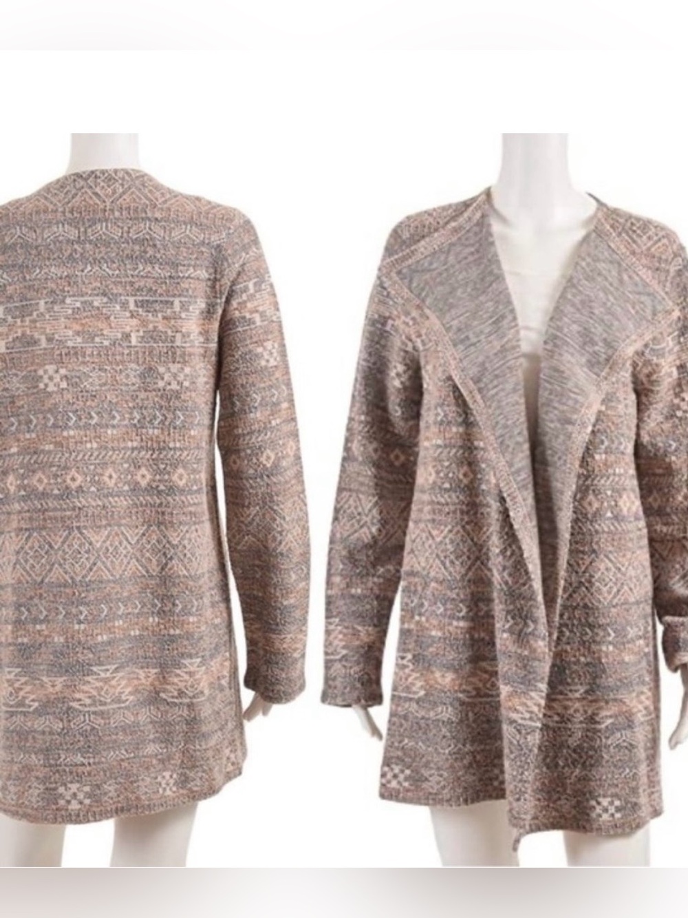 Lucky Brand Taupe and Cream Open-Front Patterned Blazer